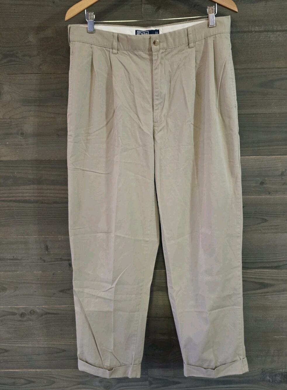 VTG Polo Ralph Lauren Pants Men's 34x30 Beige Hammond Pleated Chino Trousers 90s